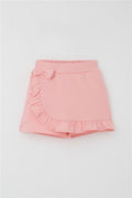 Girls' Short Skirt with Bow Accessory, Ruffles, Salmon Color (Ages 3-8)