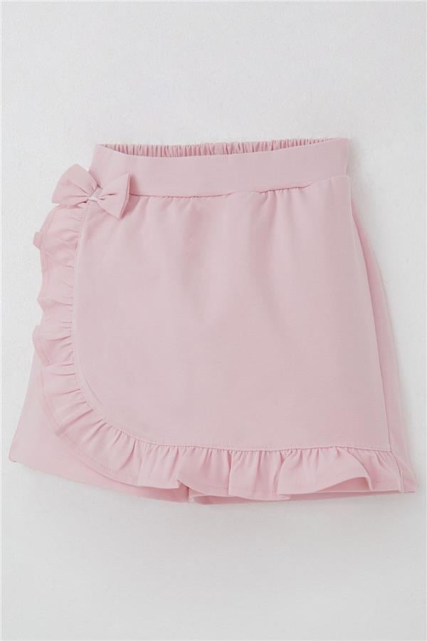 Girls' Short Skirt with Bow Accessory, Ruffles, Pink (Ages 7-10)