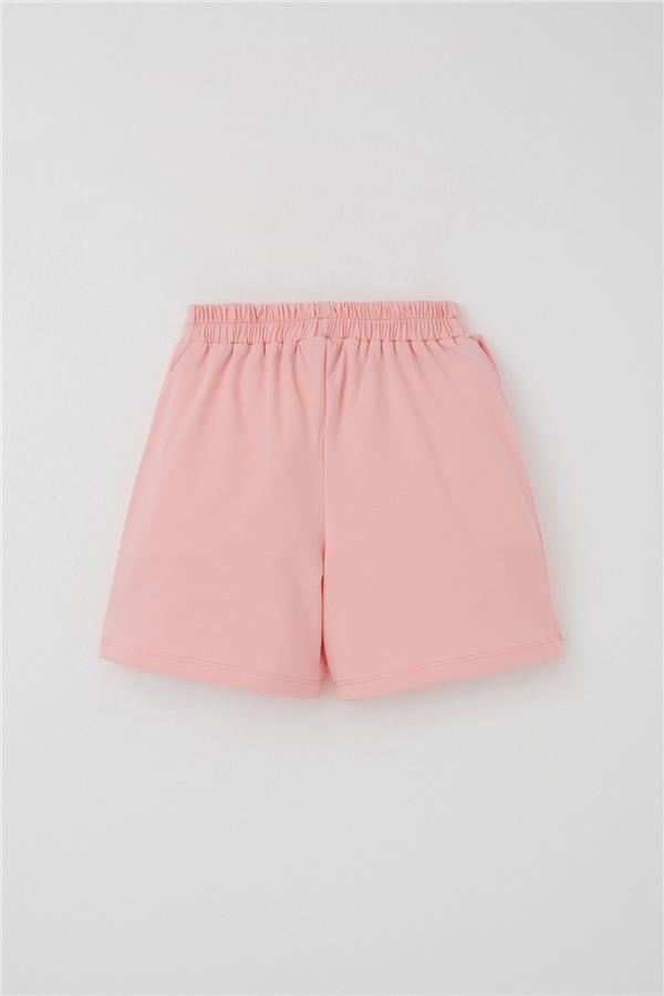 Girls' Short Skirt with Bow Accessory, Ruffles, Salmon Color (Ages 6-10)