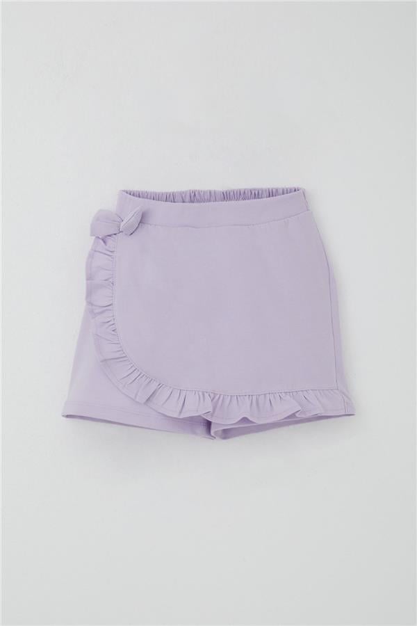 Girls' Short Skirt with Bow Accessory and Ruffles, Light Lilac (Ages 6-10)