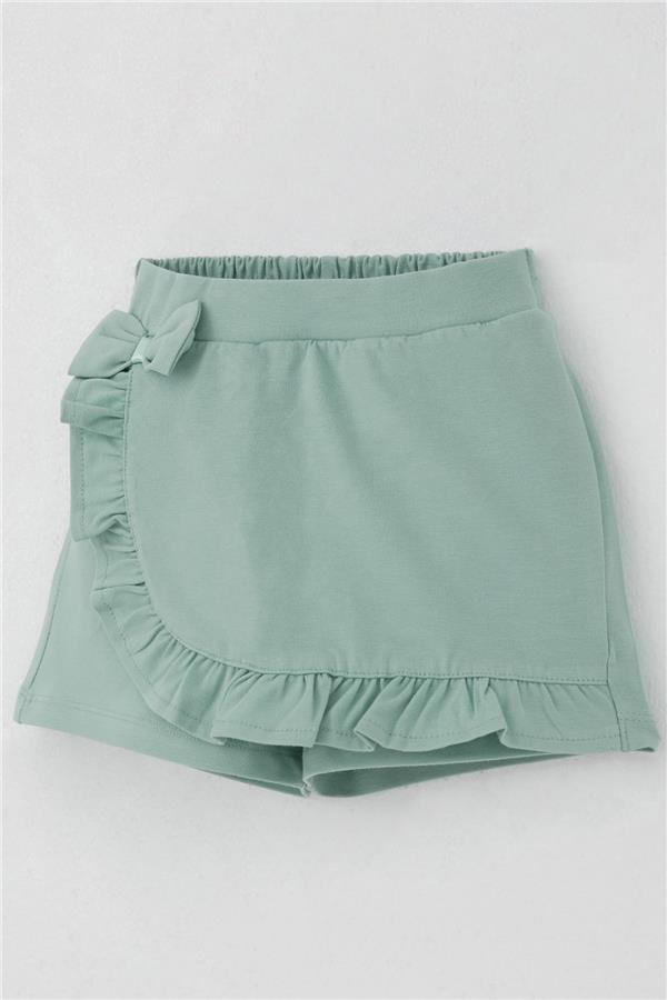 Girls' Short Skirt with Bow Accessory, Ruffles, Aqua Green (Ages 3-8)