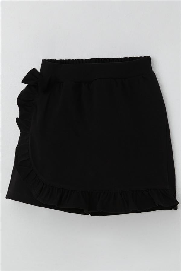 Girls' Short Skirt with Bow Accessory and Ruffles, Black (Ages 6-10)