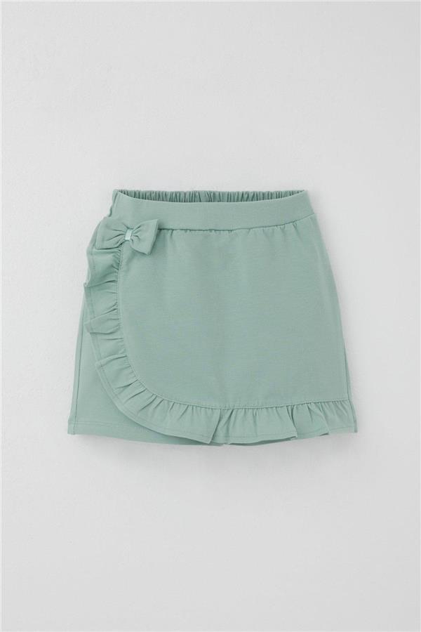 Girls' Short Skirt with Bow Accessory, Ruffles, Aqua Green (Ages 6-10)