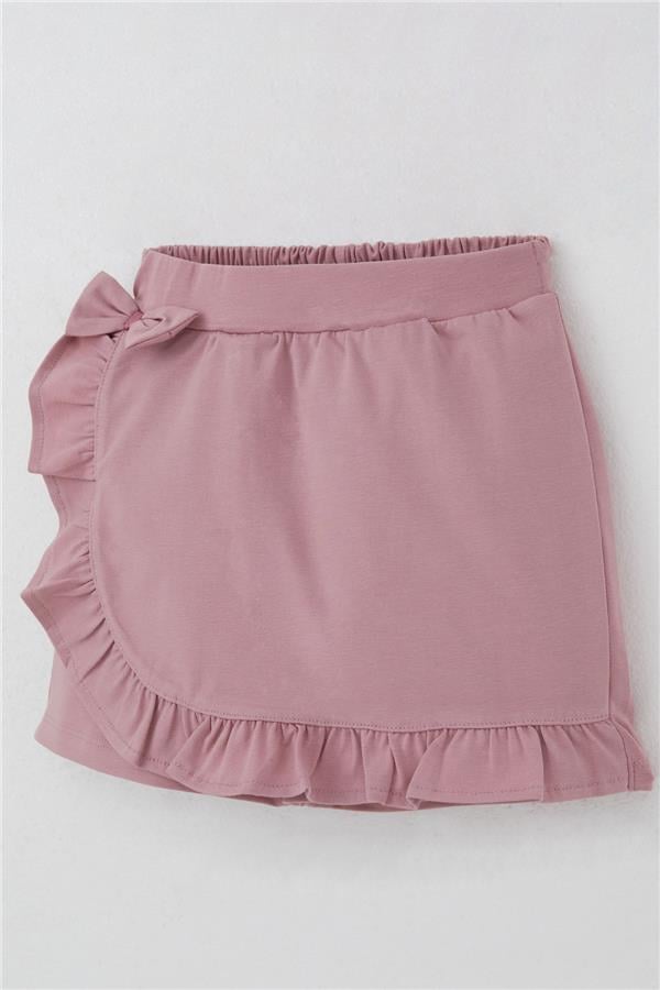 Girls' Short Skirt with Bow Accessory, Ruffles, Rose Pink (Ages 6-10)