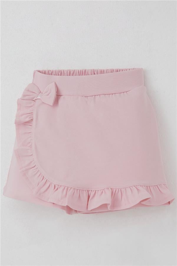 Girls' Short Skirt with Bow Accessory, Ruffles, Pink (Ages 3-8)