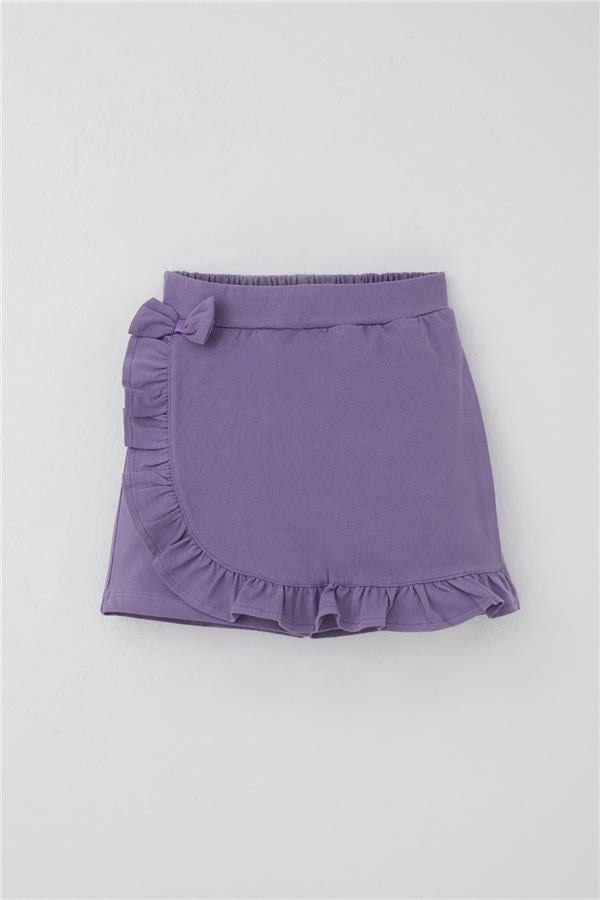 Girls' Short Skirt with Bow Accessory and Ruffles, Lilac (Ages 6-10)