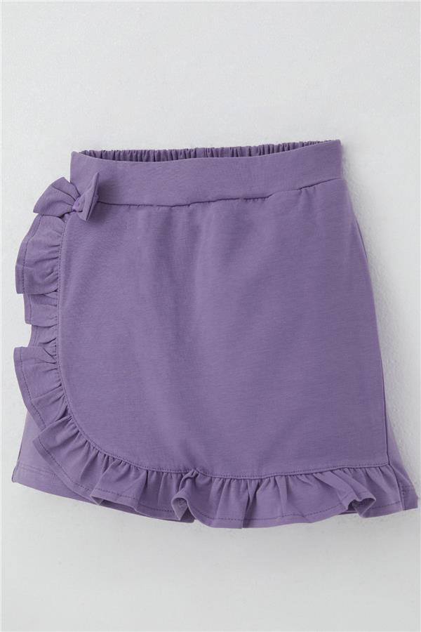 Girls' Short Skirt with Bow Accessory and Ruffles, Lilac (Ages 6-10)