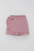 Girls' Short Skirt with Bow Accessory, Ruffles, Rose Pink (Ages 6-10)
