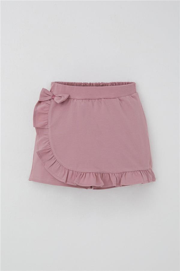 Girls' Short Skirt with Bow Accessory, Ruffles, Rose Pink (Ages 6-10)