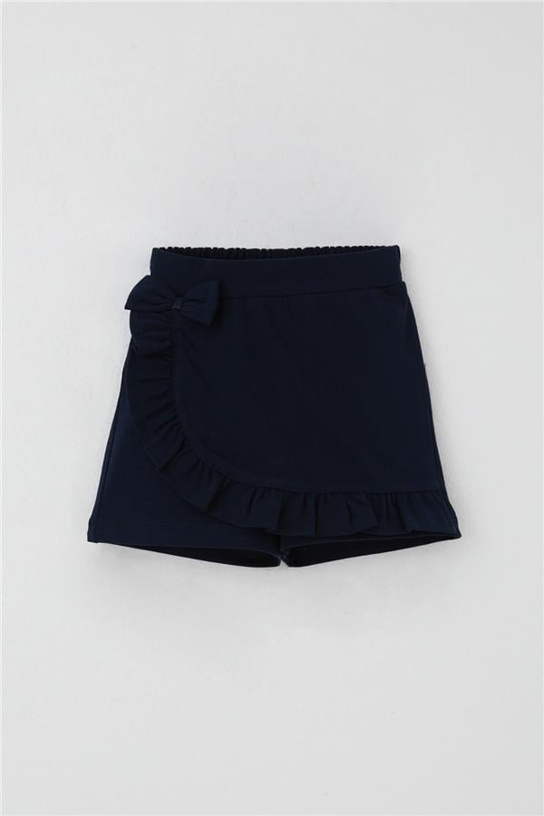 Girls' Short Skirt with Bow Accessory and Ruffles, Navy Blue (Ages 3-8)