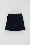 Girls' Short Skirt with Bow Accessory and Ruffles, Navy Blue (Ages 3-8)