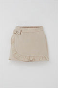 Girls' Short Skirt with Bow Accessory and Ruffles, Beige (Ages 6-10)