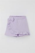 Girls' Short Skirt with Bow Accessory and Ruffles, Light Lilac (Ages 3-8)