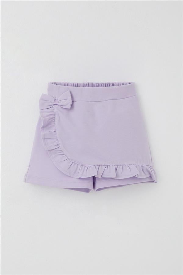 Girls' Short Skirt with Bow Accessory and Ruffles, Light Lilac (Ages 3-8)