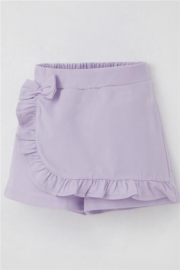 Girls' Short Skirt with Bow Accessory and Ruffles, Light Lilac (Ages 3-8)
