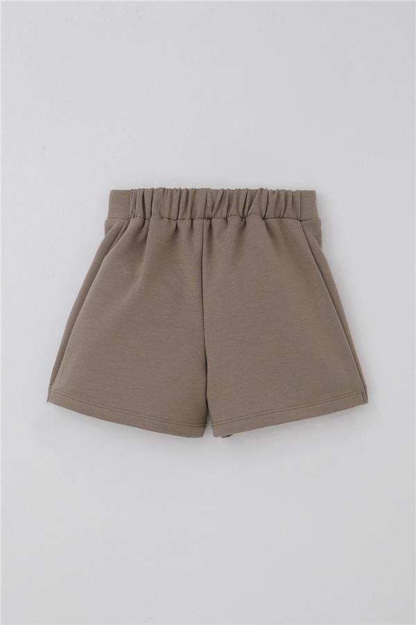 Girls' Short Skirt with Bow Accessory and Elastic Waist, Mink Color (Ages 3-7)