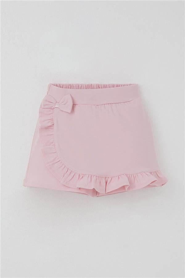 Girls' Short Skirt with Bow Accessory, Ruffles, Pink (Ages 3-8)