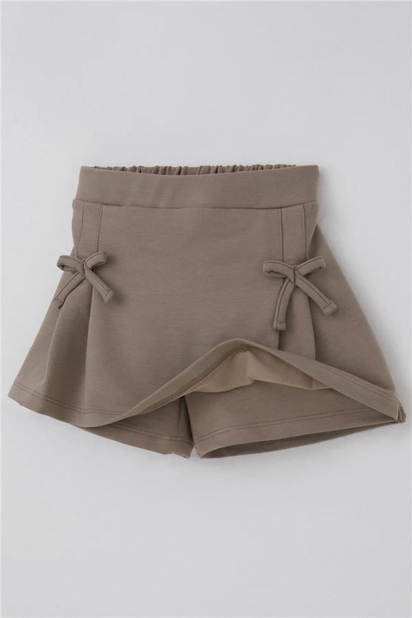 Girls' Short Skirt with Bow Accessory and Elastic Waist, Mink Color (Ages 3-7)