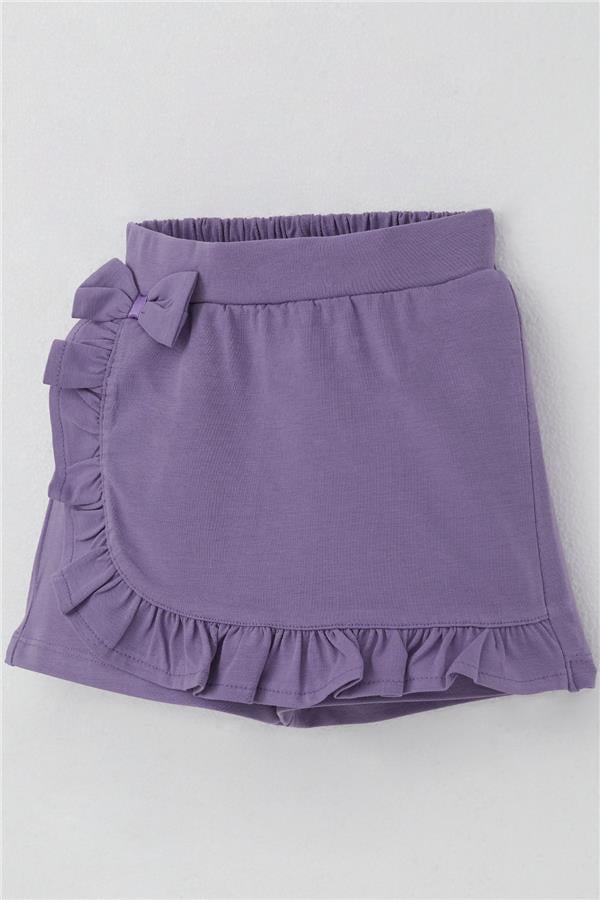 Girls' Short Skirt with Bow Accessory and Ruffles, Lilac (Ages 3-8)