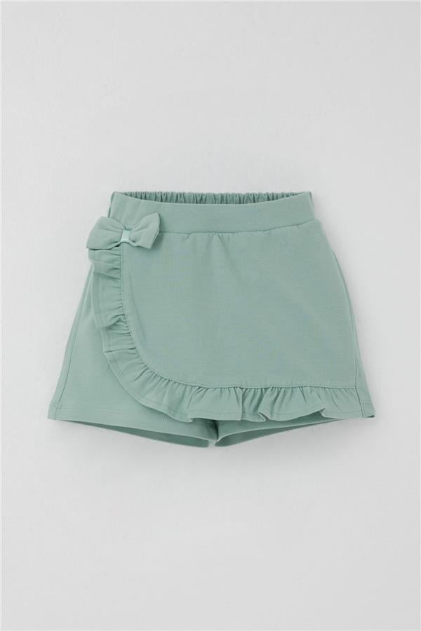 Girls' Short Skirt with Bow Accessory, Ruffles, Aqua Green (Ages 3-8)