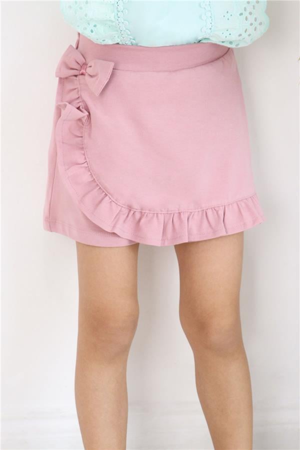 Girls' Short Skirt with Bow Accessory, Ruffles, Rose Pink (Ages 3-8)