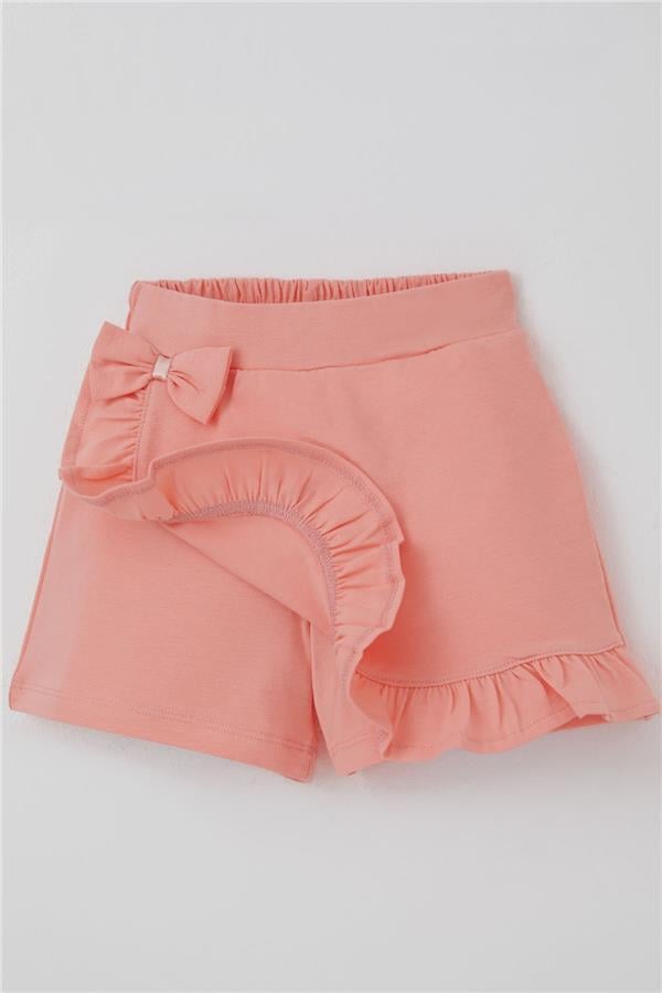 Girls' Short Skirt with Bow Accessory, Ruffles, Salmon Color (Ages 3-8)