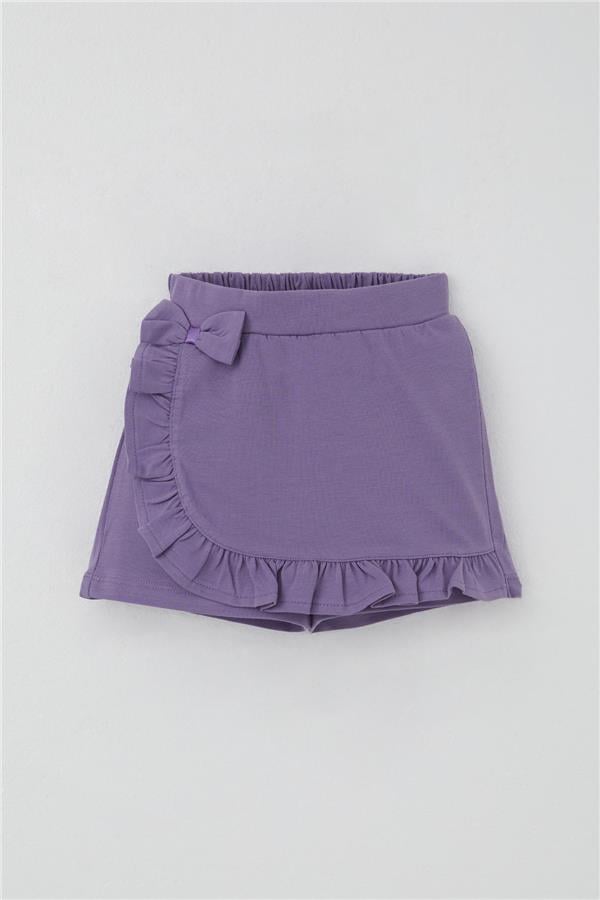 Girls' Short Skirt with Bow Accessory and Ruffles, Lilac (Ages 3-8)