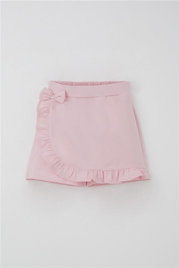 Girls' Short Skirt with Bow Accessory, Ruffles, Pink (Ages 7-10)