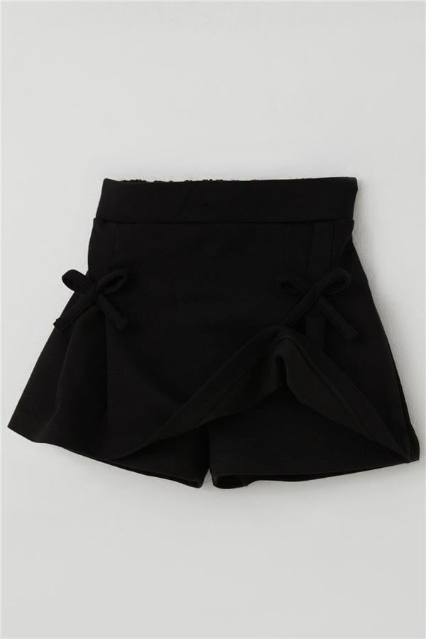 Girls' Short Skirt with Bow Accessory, Elastic Waist, Black (Ages 3-7)