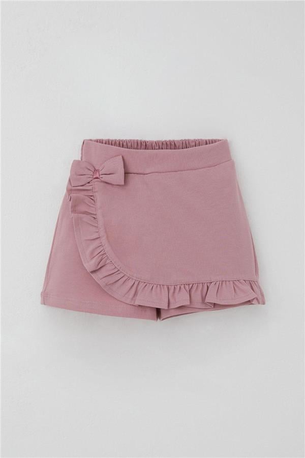 Girls' Short Skirt with Bow Accessory, Ruffles, Rose Pink (Ages 3-8)