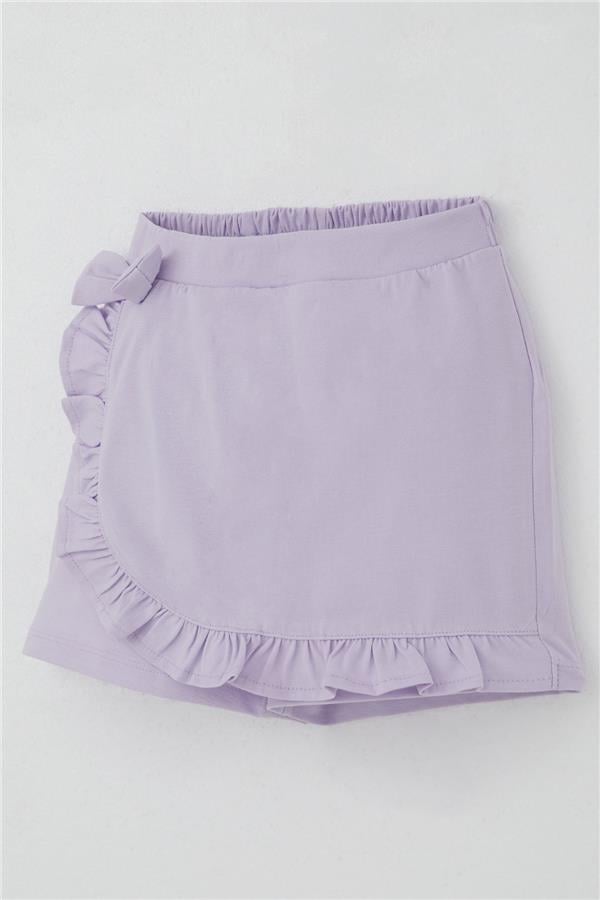Girls' Short Skirt with Bow Accessory and Ruffles, Light Lilac (Ages 6-10)