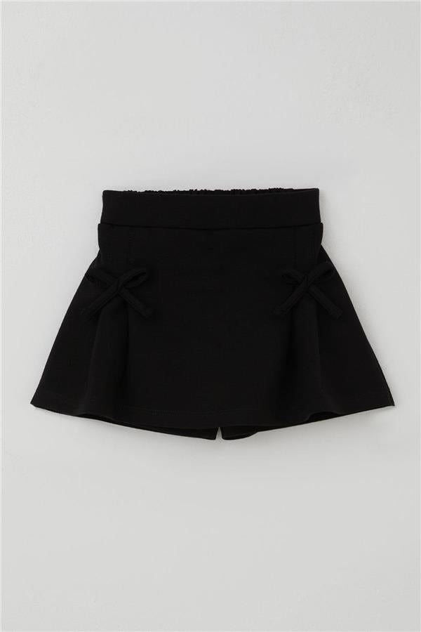 Girls' Short Skirt with Bow Accessory, Elastic Waist, Black (Ages 3-7)