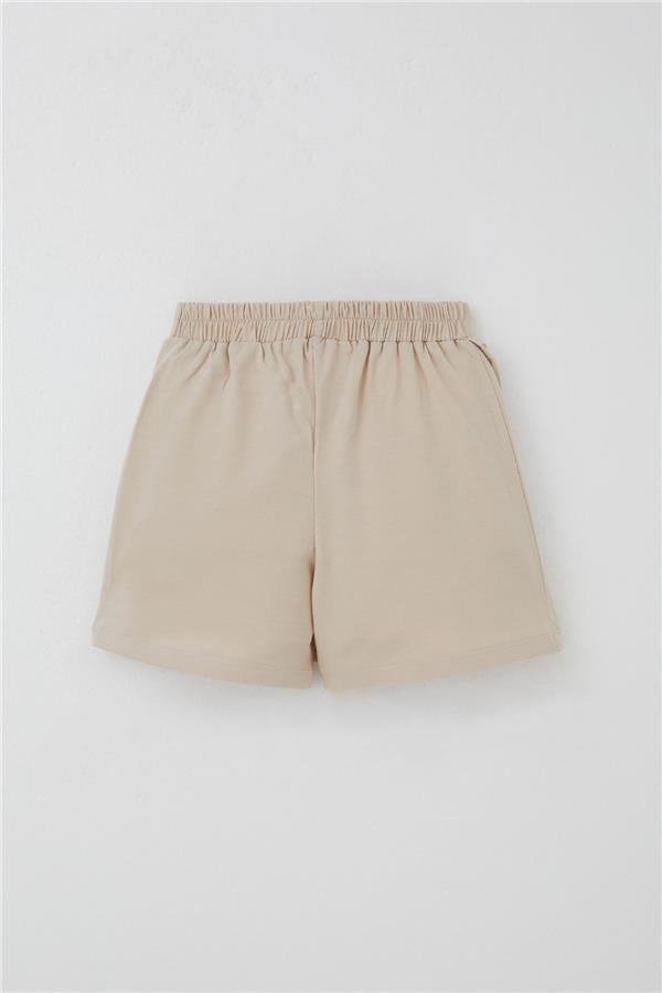 Girls' Short Skirt with Bow Accessory and Ruffles, Beige (Ages 6-10)