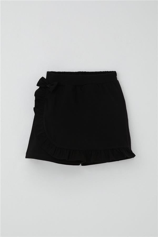 Girls' Short Skirt with Bow Accessory and Ruffles, Black (Ages 6-10)