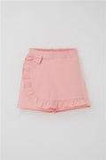 Girls' Short Skirt with Bow Accessory, Ruffles, Salmon Color (Ages 6-10)