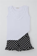Girls' Shorts Set, Polka Dot, Bow and Ruffles, White (Ages 4-8)