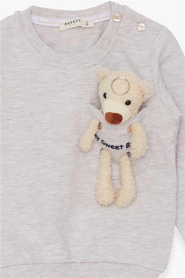 Girls' Sweatshirt with Teddy Bear Accessory, Beige Melange (1.5-4 Years)