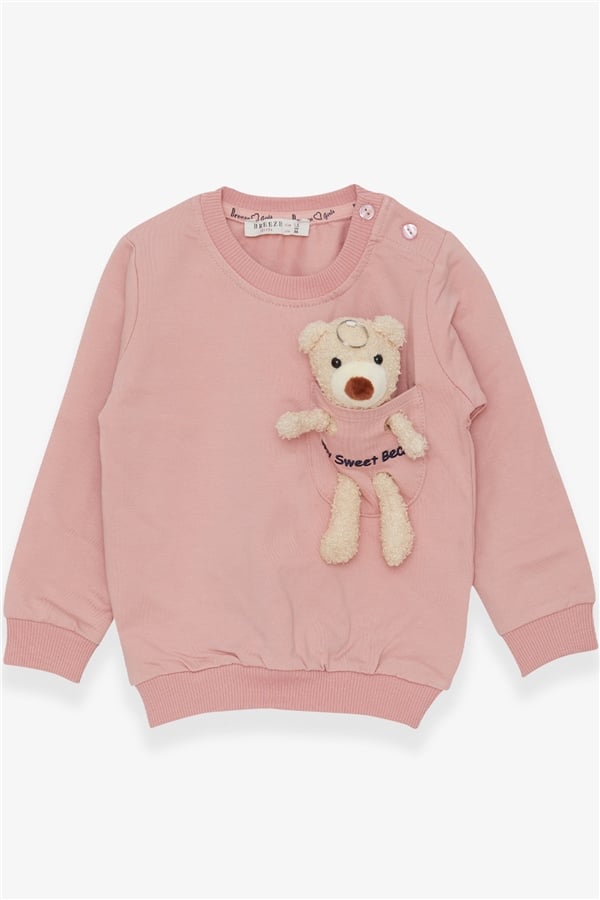 Baby Girl Sweatshirt with Teddy Bear Accessory, Salmon (1.5 Years)