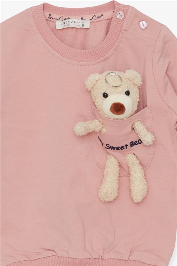 Baby Girl Sweatshirt with Teddy Bear Accessory, Salmon (1.5 Years)