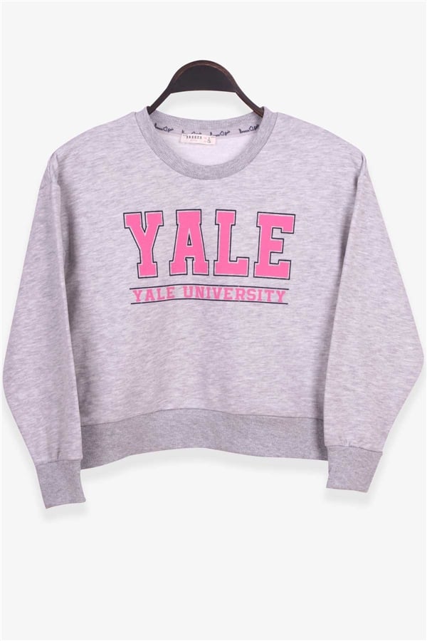 Girls' Printed Sweatshirt Grey Melange (Ages 8-14)