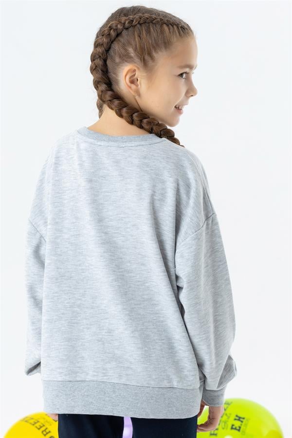 Girls' Printed Sweatshirt Grey Melange (Ages 8-14)