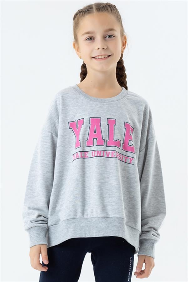 Girls' Printed Sweatshirt Grey Melange (Ages 8-14)