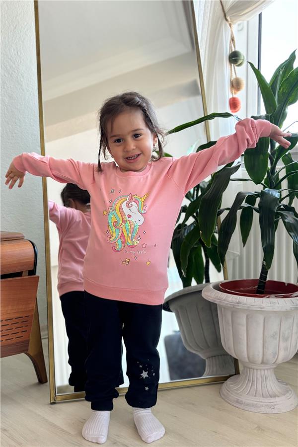 Baby Girl Sweatshirt Printed Sequin Unicorn Salmon (2 Years)