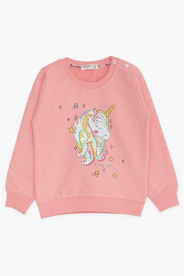 Baby Girl Sweatshirt Printed Sequin Unicorn Salmon (2 Years)