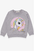 Baby Girl Sweatshirt with Unicorn Print, Grey Melange (1.5-2 Years)