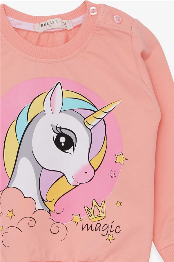 Baby Girl Sweatshirt with Unicorn Salmon Print (1.5-2 Years)