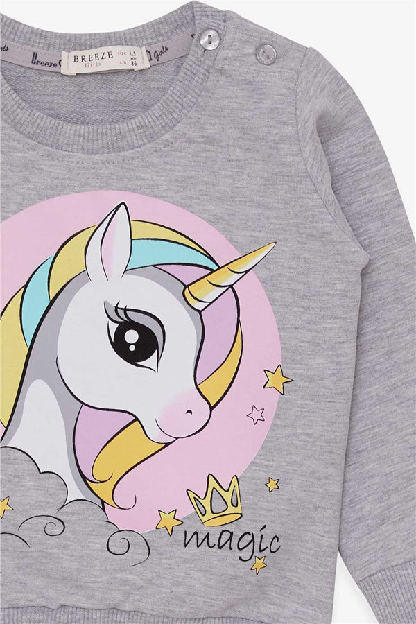 Baby Girl Sweatshirt with Unicorn Print, Grey Melange (1.5-2 Years)