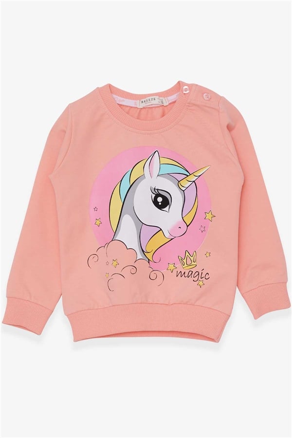 Baby Girl Sweatshirt with Unicorn Salmon Print (1.5-2 Years)