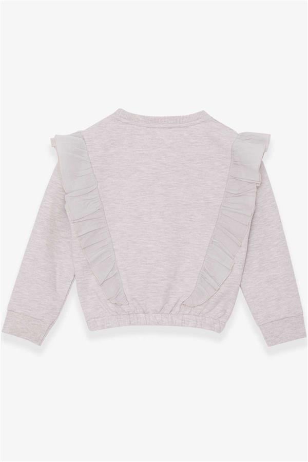 Girls' Sweatshirt with Elastic Waist, Beige Melange (Ages 4-8)