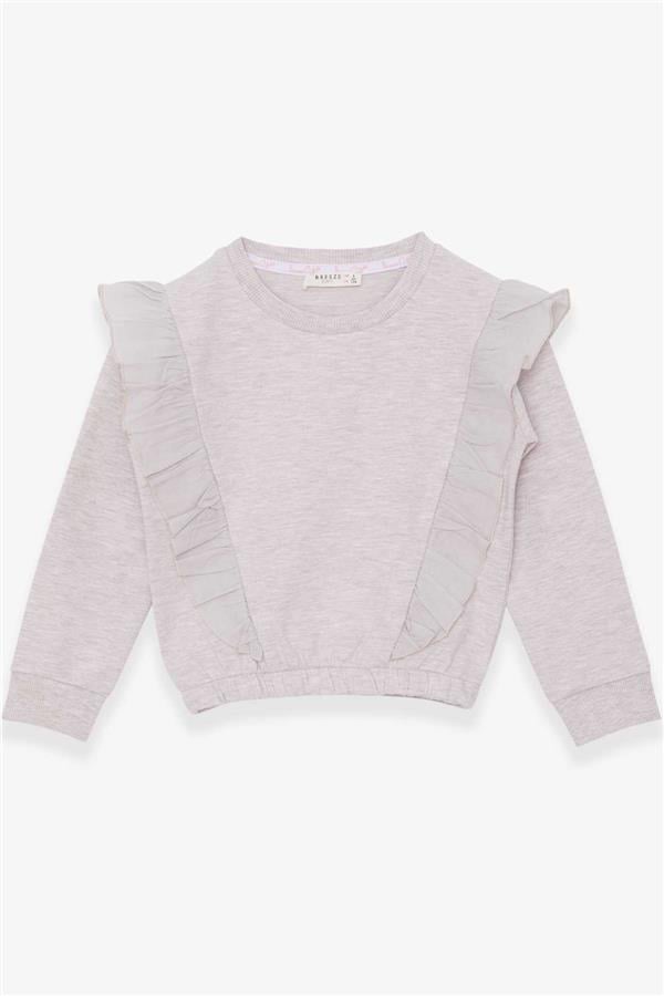 Girls' Sweatshirt with Elastic Waist, Beige Melange (Ages 4-8)